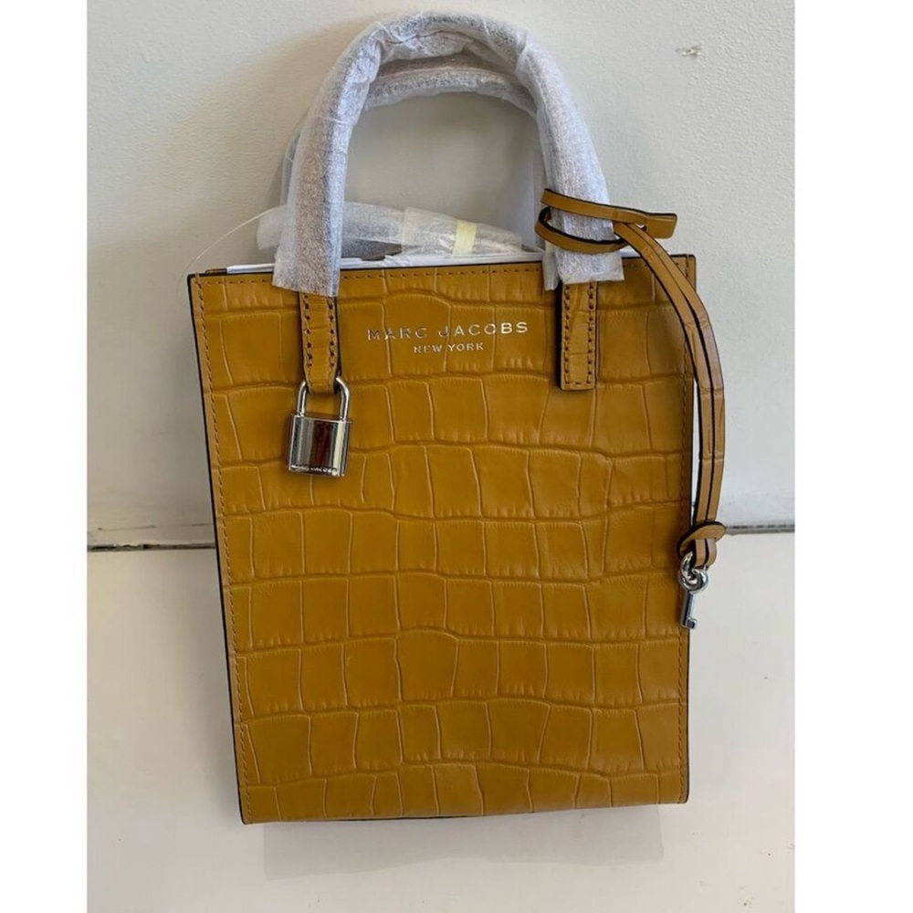Marc Jacobs Mini Grind Mustard Yellow Leather Tote Bag Small Casual Handbag - Picture 8 of 10
